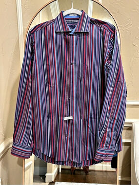 Bugatchi Striped Cotton Button Down Size Medium